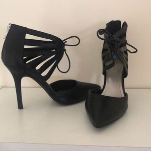 BCBGGeneration Black Lace Up Leather Heels